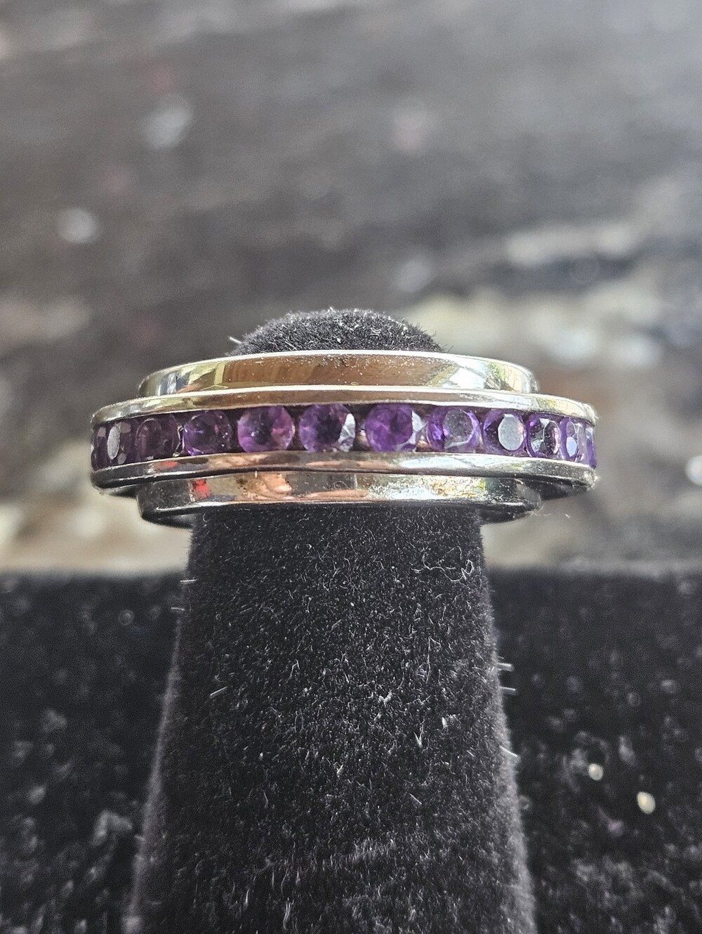 Vintage Sterling Silver Amethyst Spinner Ring Size  5 3/4